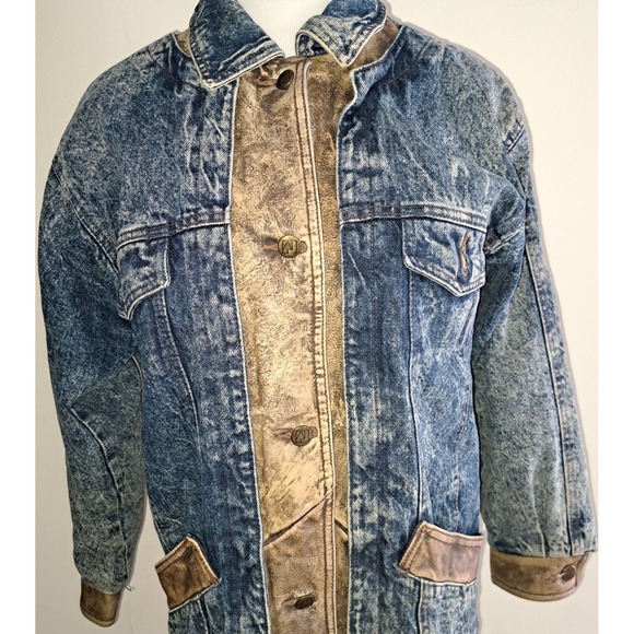 Vintage Andy Johns Denim Jacket – Lined & Insulated | Leather Trim | Size Small - Picture 3 of 13